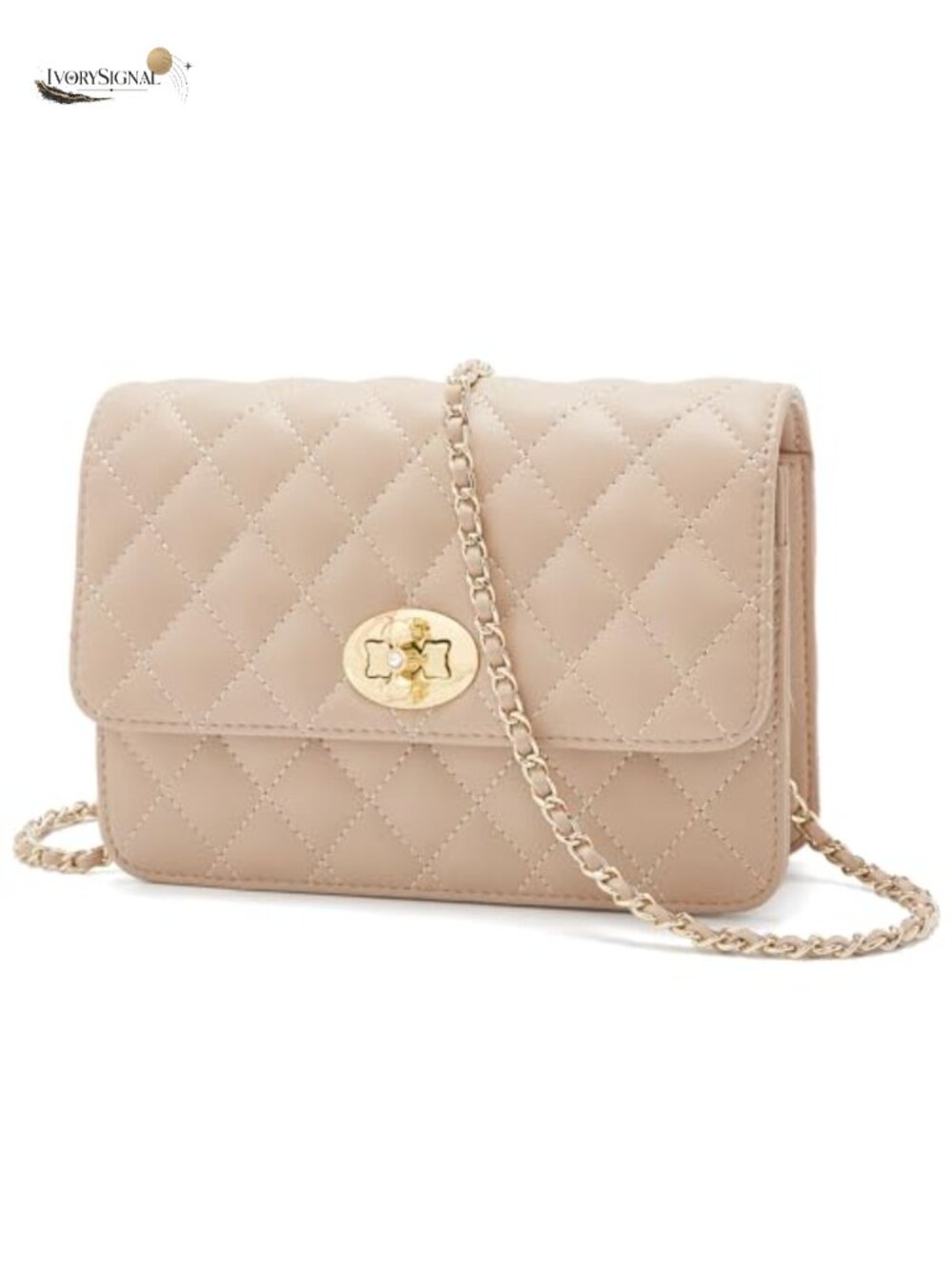 Genuine Leather Quilted Crossbody Bag with Chain Strap